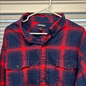 Lands' End Navy and Red Checkered Shirt